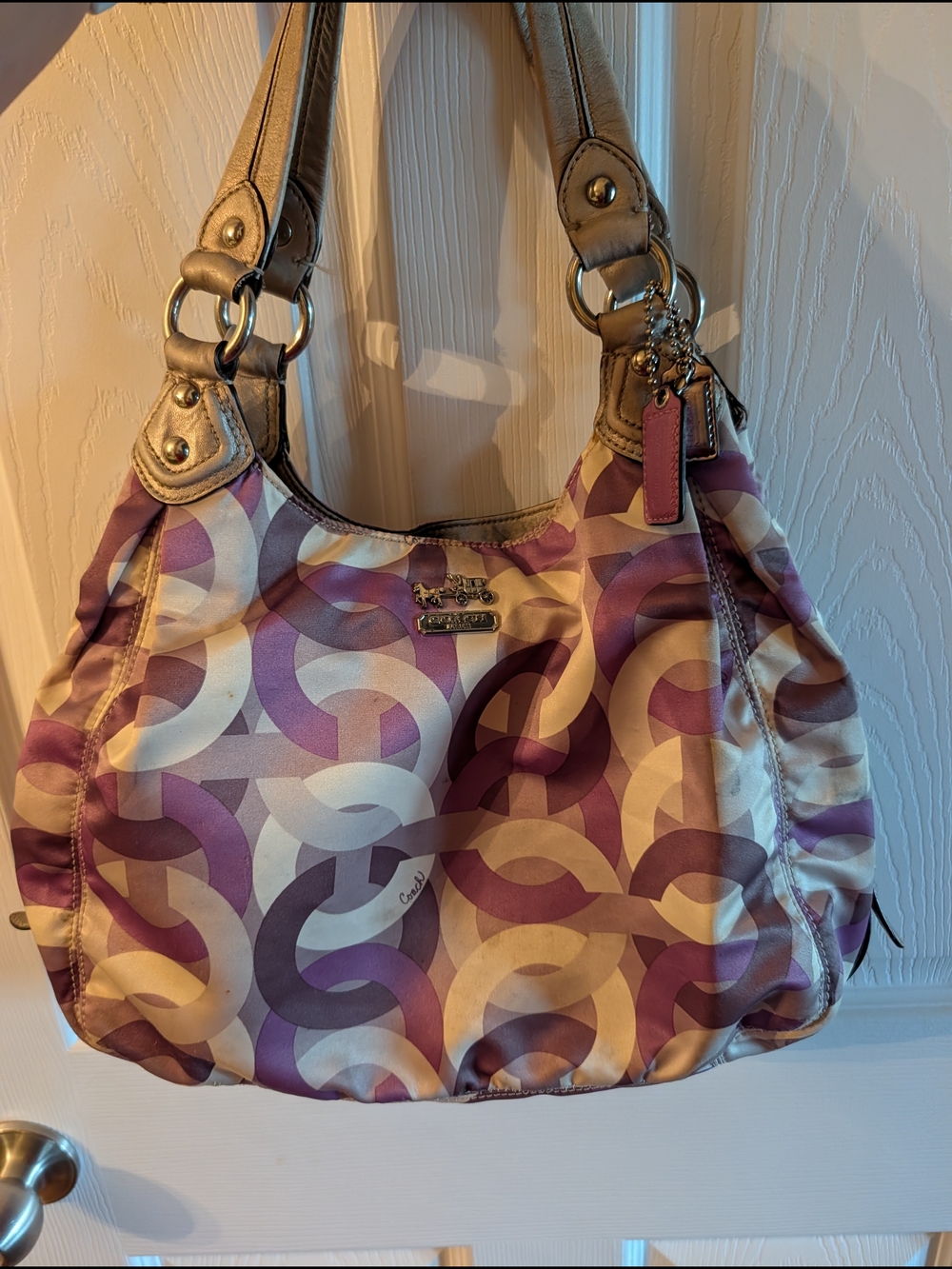 Coach Purple Patterned Hobo Shoulder Bag